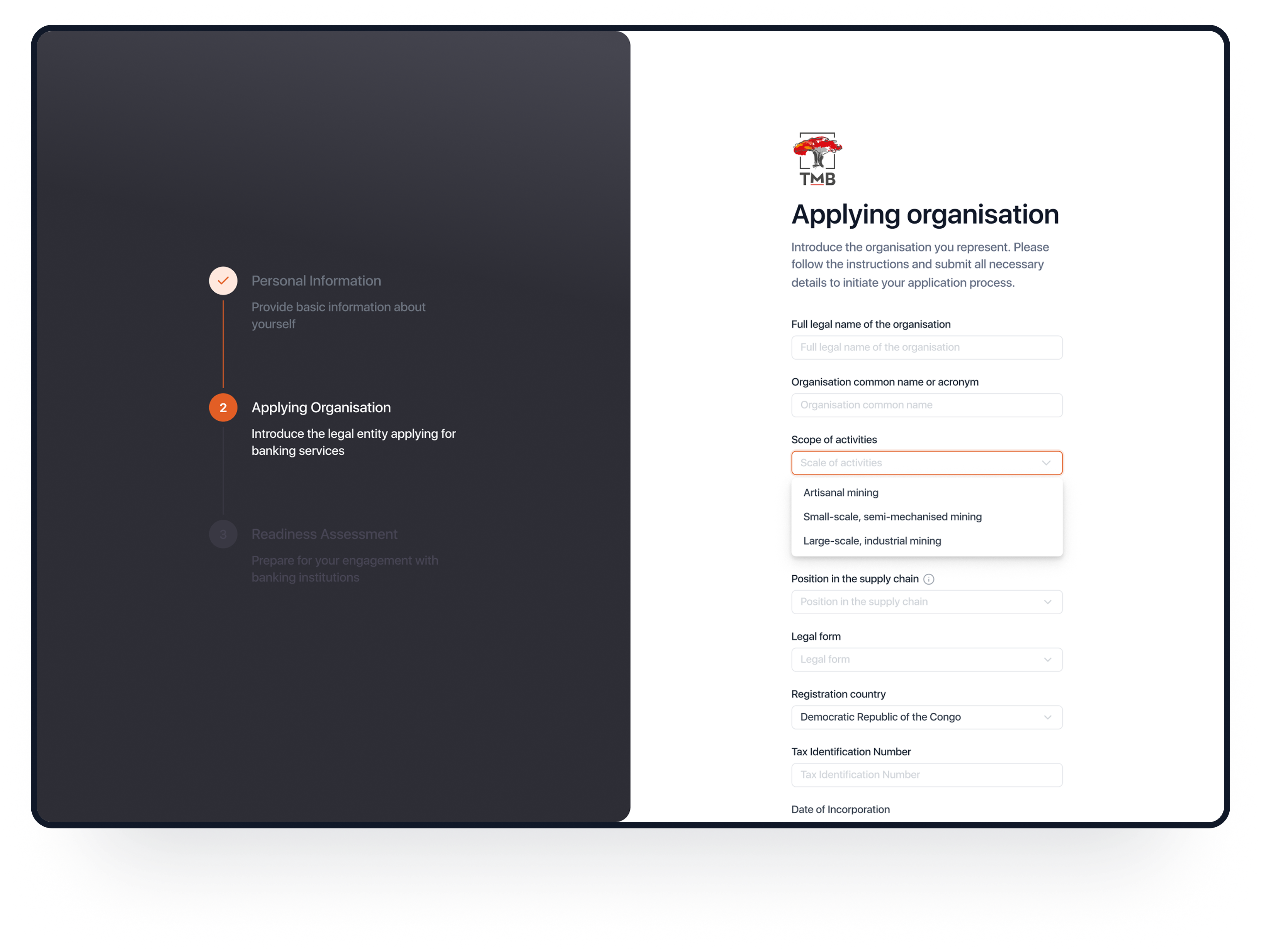 Inscription simplifiée : formulaire d'onboarding opérateur